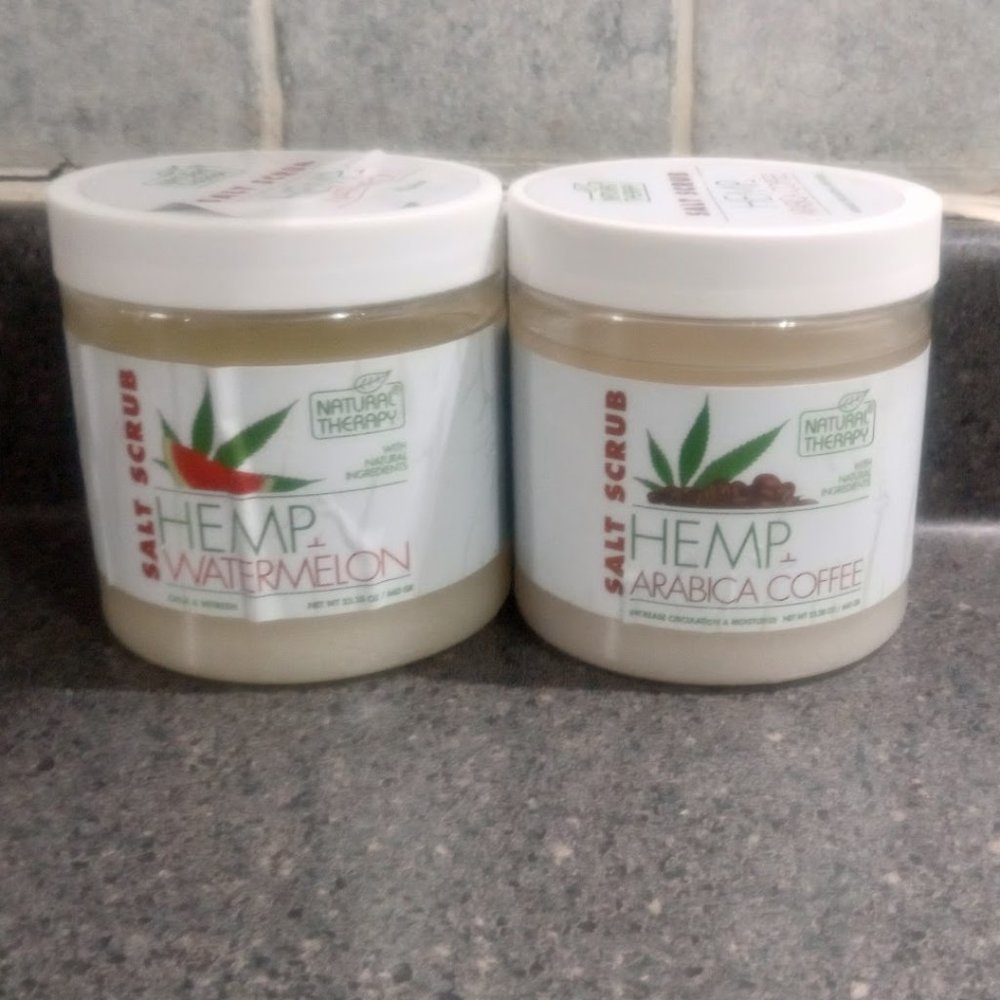 Natural Therapy Salt Scrub Hemp + Watermelon & Hemp + Arabica Coffee Lot of 2